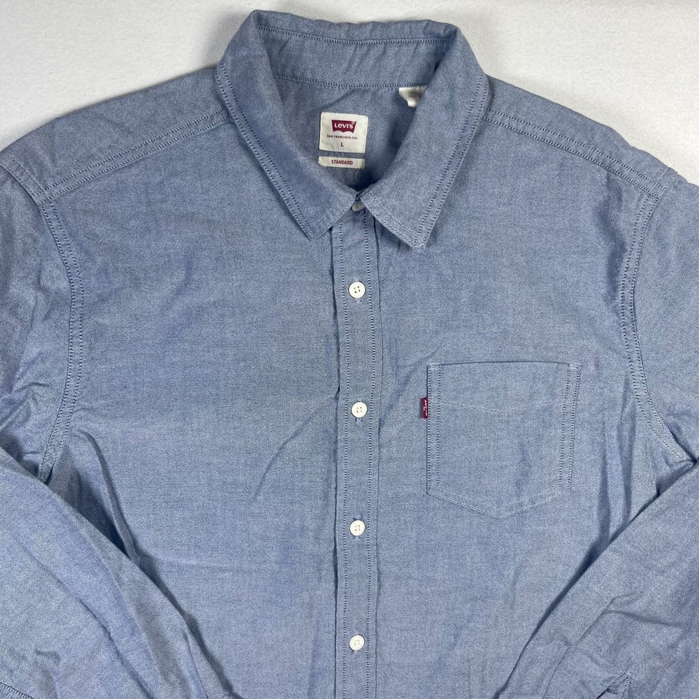 Levi's Shirt Men's Large Blue Standard Fit Pocket Long Sleeve Button-Up Classic - Picture 3 of 11